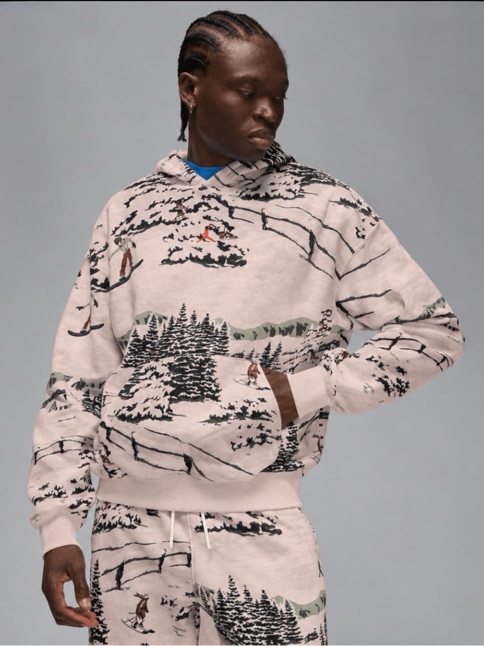 AIR JORDAN BROOKLYN HOLIDAY ALL OVER PRINT HOODIE Light Pink Size Large